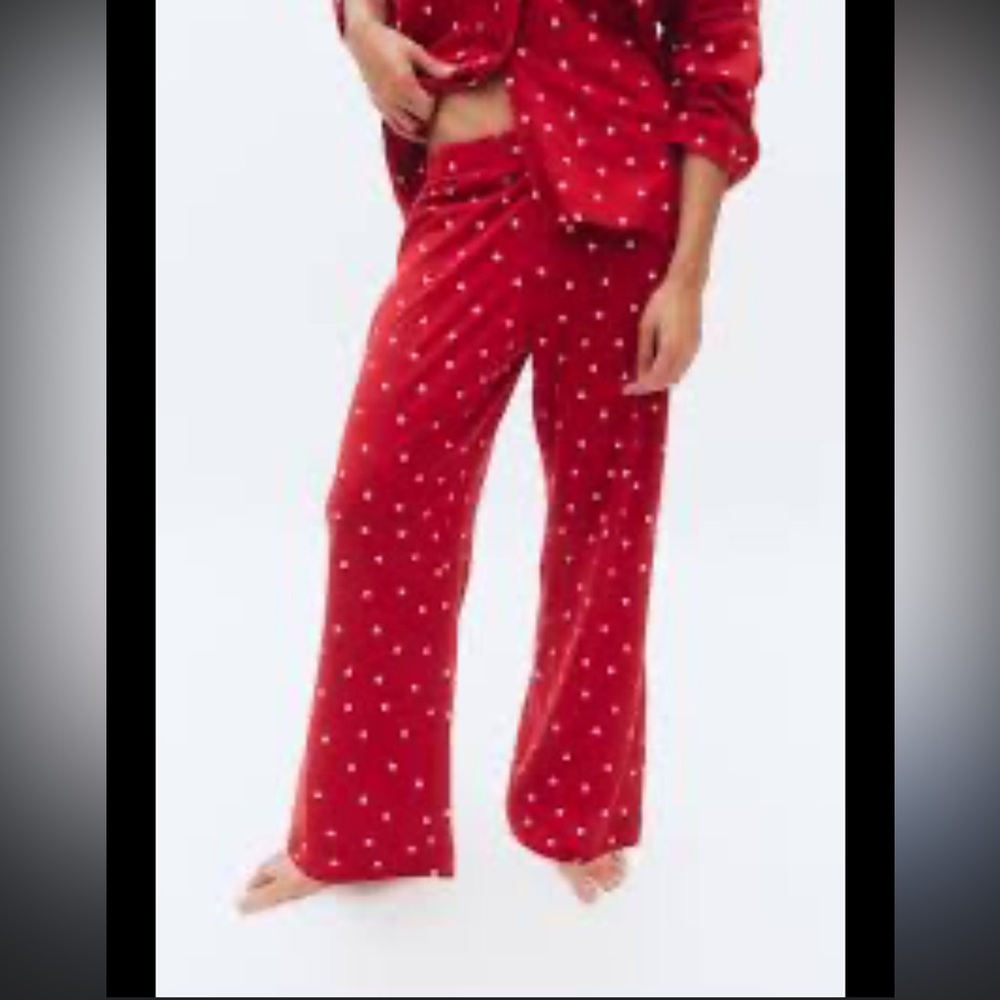 Old Navy Pajama Pants - red w/white polka dots fleece drawstring waist